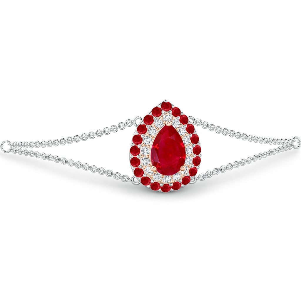 7x5mm AAA Pear-Shaped Ruby Bracelet with Double Halo in White Gold Rose Gold Side 1