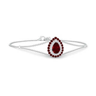 7x5mm AAAA Pear-Shaped Ruby Bracelet with Double Halo in P950 Platinum