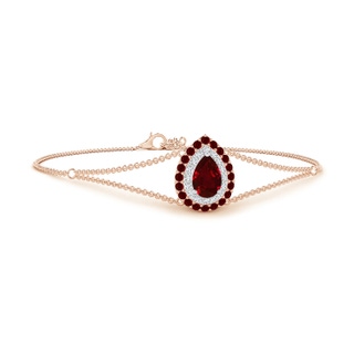 7x5mm AAAA Pear-Shaped Ruby Bracelet with Double Halo in Rose Gold White Gold
