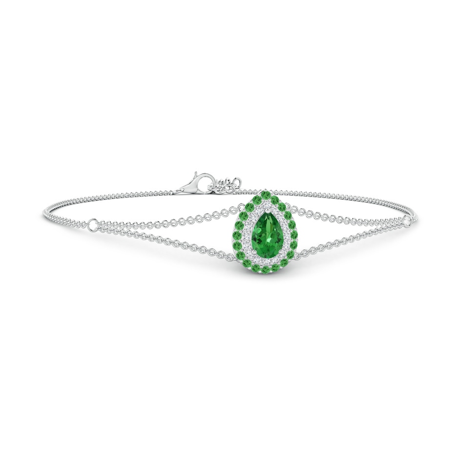 6x4mm AAA Pear-Shaped Tsavorite Bracelet with Double Halo in White Gold 