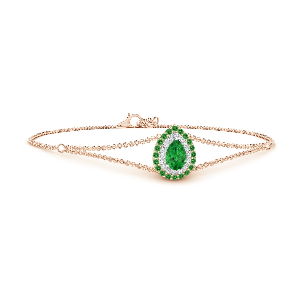 6x4mm AAAA Pear-Shaped Tsavorite Bracelet with Double Halo in Rose Gold White Gold