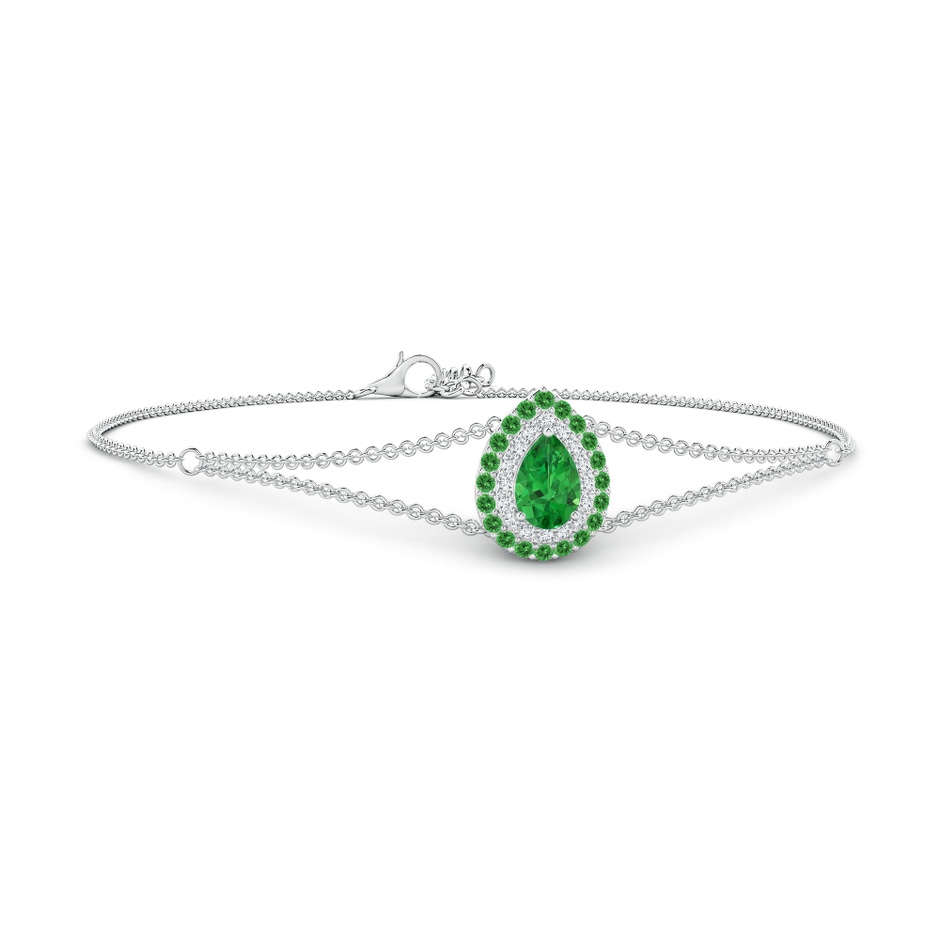 6x4mm AAAA Pear-Shaped Tsavorite Bracelet with Double Halo in White Gold 