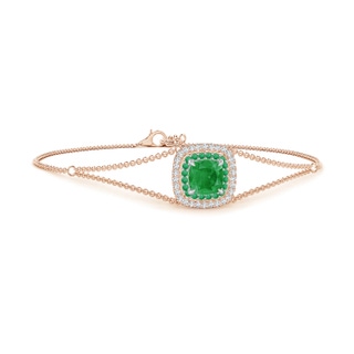 6mm A Cushion Emerald Double Halo Bracelet in Rose Gold White Gold