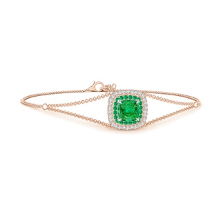 6mm AAA Cushion Emerald Double Halo Bracelet in 9K Rose Gold 9K White Gold