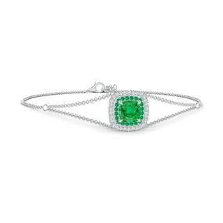 6mm AAA Cushion Emerald Double Halo Bracelet in P950 Platinum