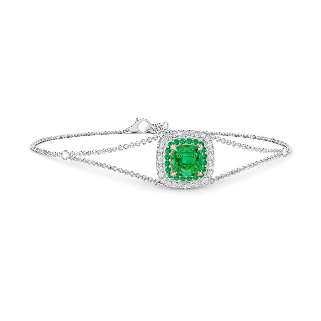 6mm AAA Cushion Emerald Double Halo Bracelet in White Gold Rose Gold