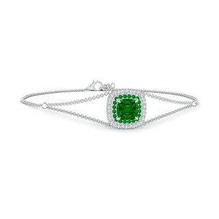 6mm AAAA Cushion Emerald Double Halo Bracelet in P950 Platinum