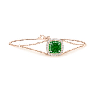 6mm AAAA Cushion Emerald Double Halo Bracelet in Rose Gold White Gold