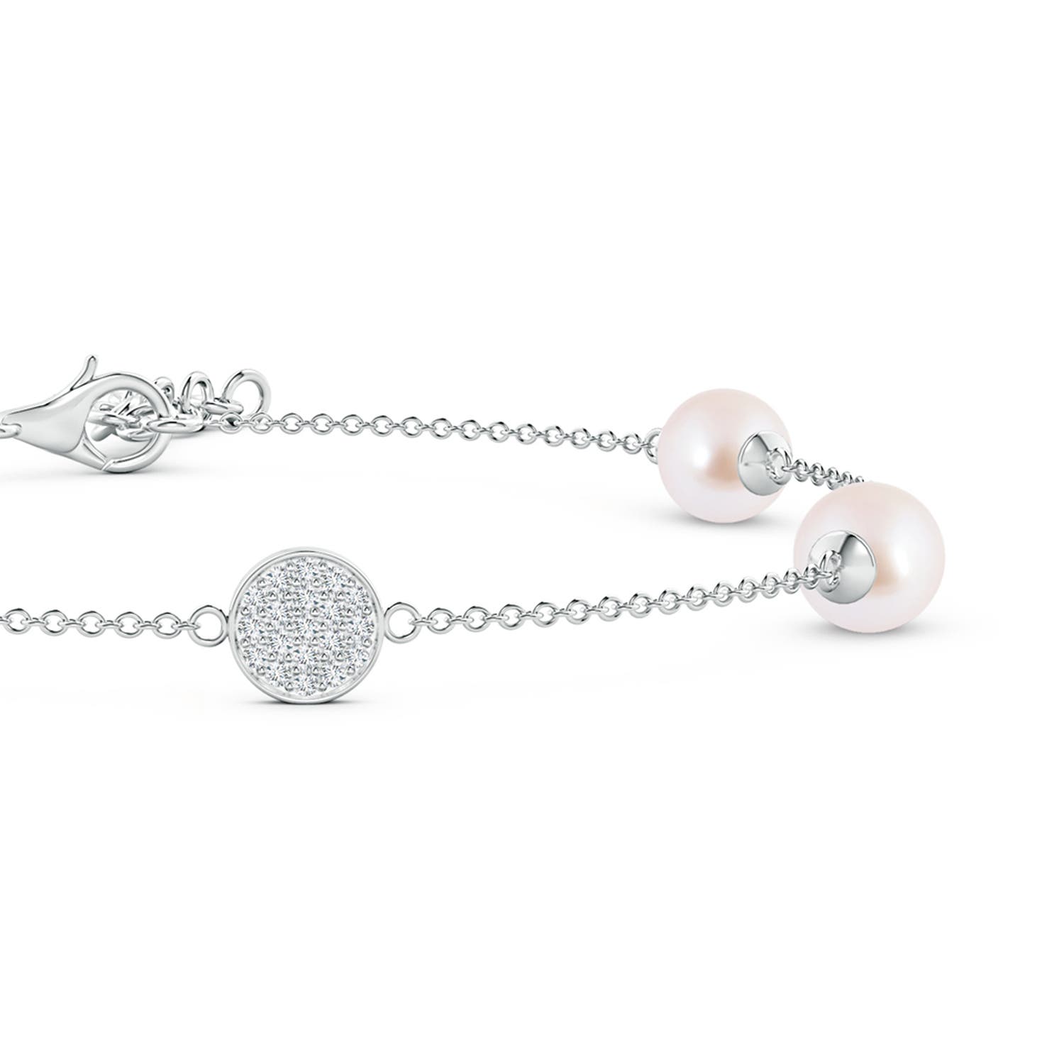 6mm AAA Japanese Akoya Pearl Bracelet with Pavé-Set Diamond Disc in 18K White Gold