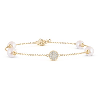 6mm AAA Japanese Akoya Pearl Bracelet with Pavé-Set Diamond Disc in Yellow Gold