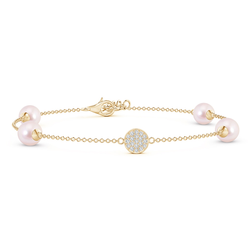 6mm AAAA Japanese Akoya Pearl Bracelet with Pavé-Set Diamond Disc in Yellow Gold