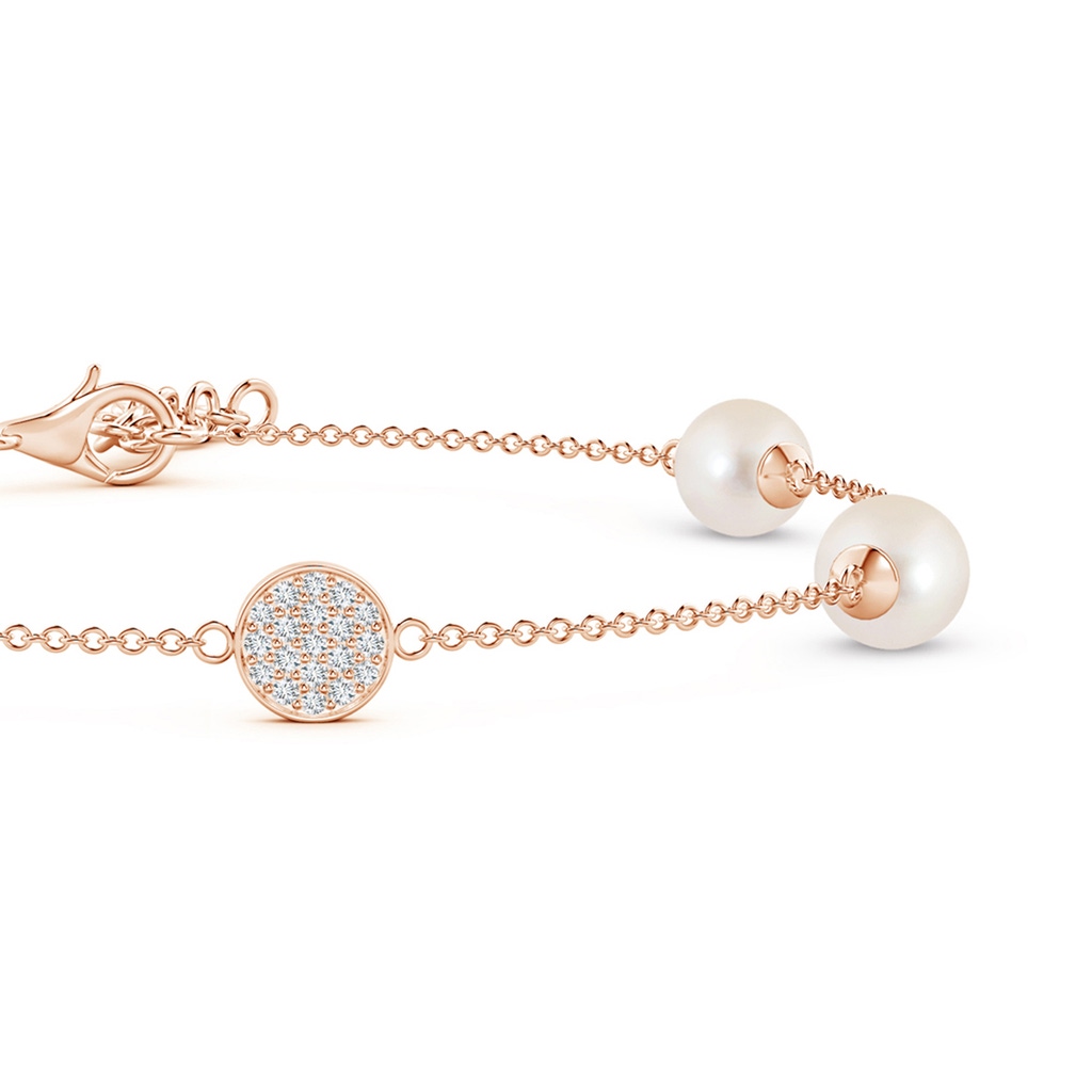 6mm AAAA Freshwater Pearl Bracelet with Diamond Disc in Rose Gold - side 1