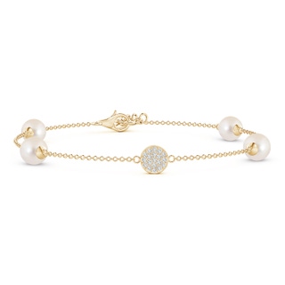 6mm AAAA Freshwater Pearl Bracelet with Diamond Disc in Yellow Gold
