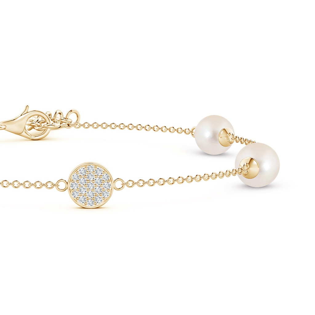6mm AAAA Freshwater Pearl Bracelet with Diamond Disc in Yellow Gold - side 1