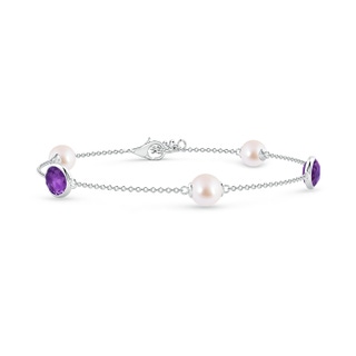 6mm AAA Japanese Akoya Pearl & Oval Amethyst Bracelet in White Gold