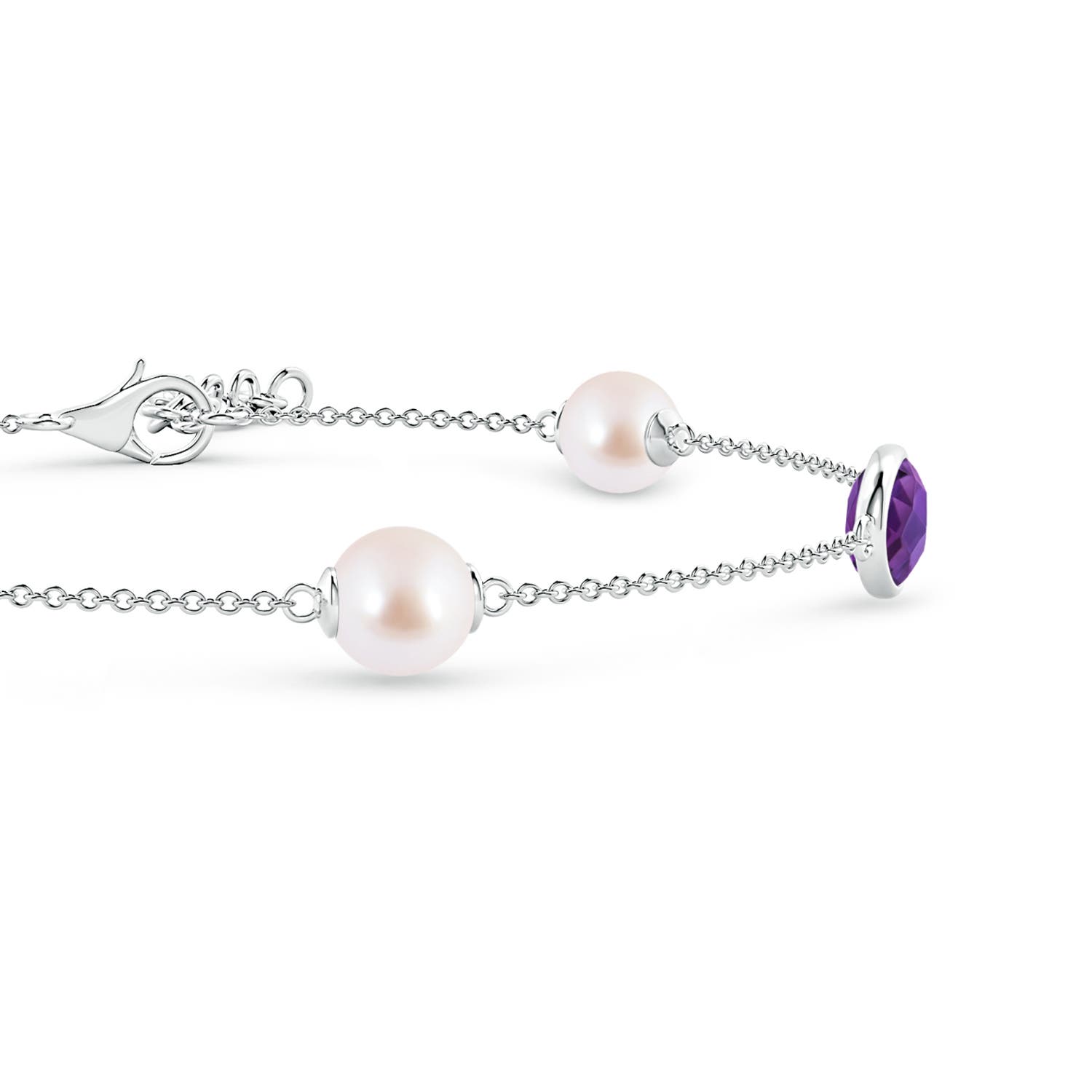 6mm AAA Japanese Akoya Pearl & Oval Amethyst Bracelet in White Gold - side 1