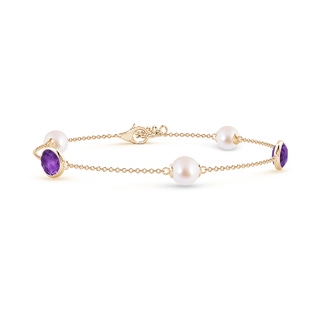 6mm AAA Japanese Akoya Pearl & Oval Amethyst Bracelet in Yellow Gold