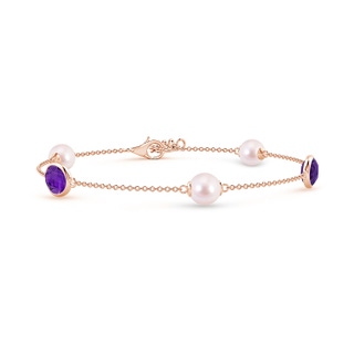 6mm AAAA Japanese Akoya Pearl & Oval Amethyst Bracelet in Rose Gold