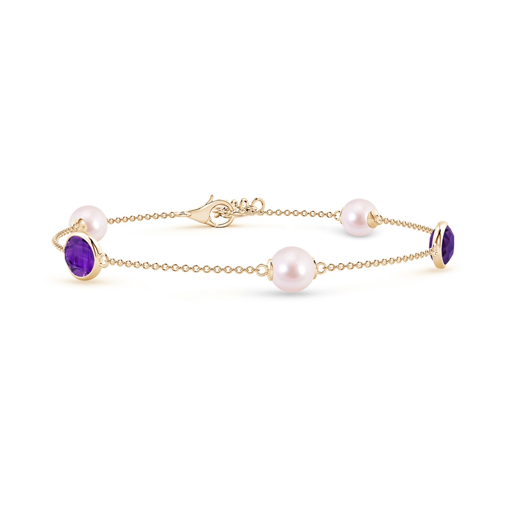 6mm AAAA Japanese Akoya Pearl & Oval Amethyst Bracelet in Yellow Gold