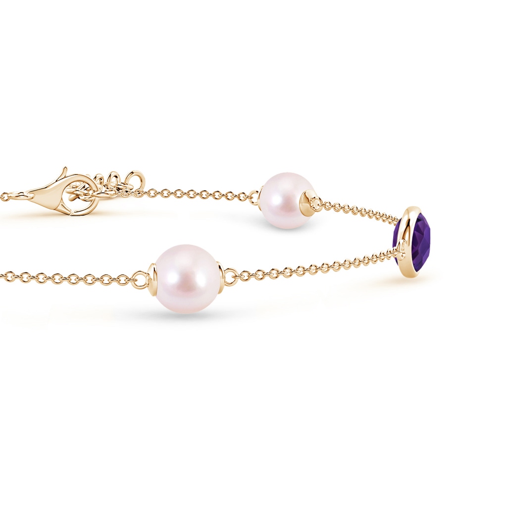 6mm AAAA Japanese Akoya Pearl & Oval Amethyst Bracelet in Yellow Gold - side 199