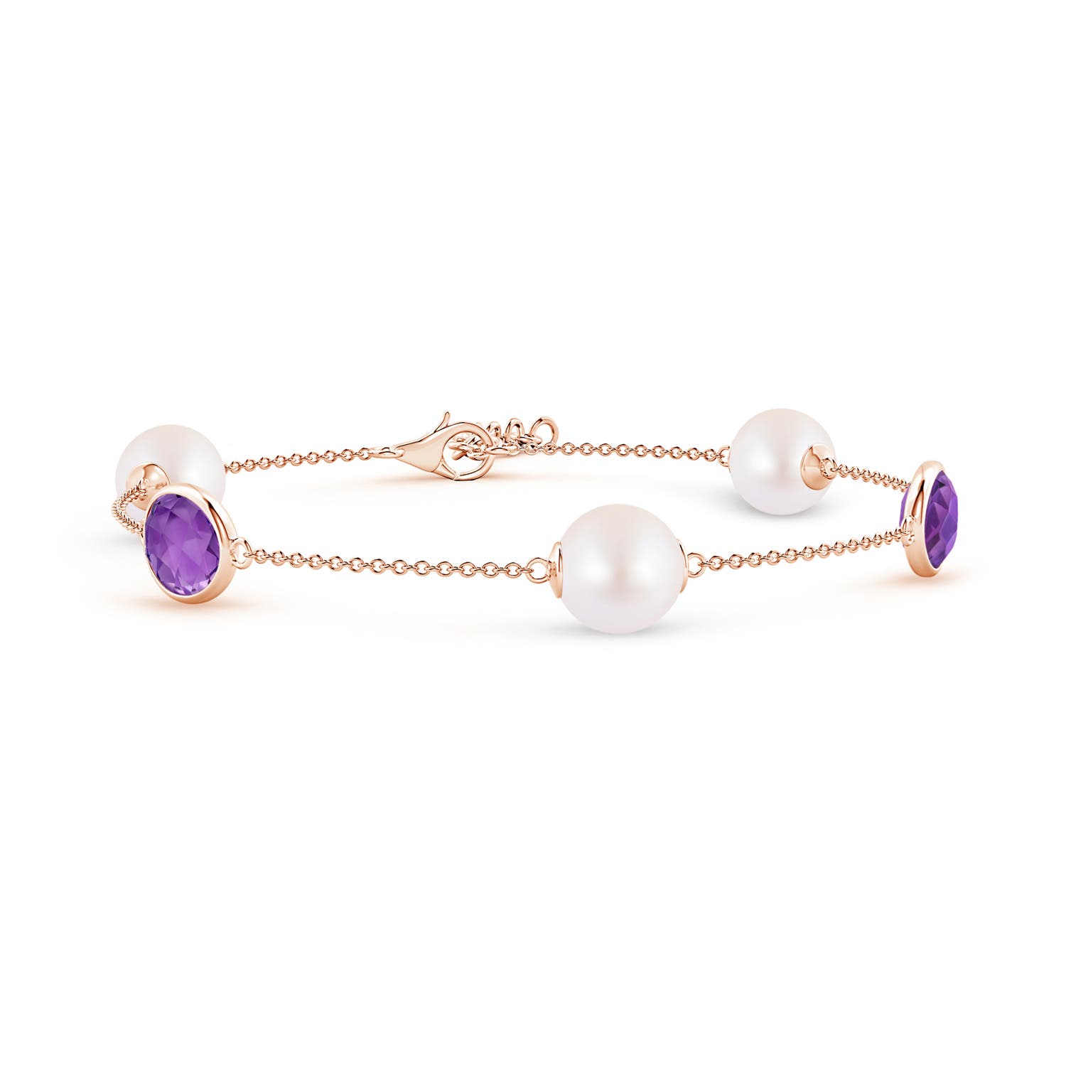 8mm AA Japanese Akoya Pearl & Oval Amethyst Bracelet in Rose Gold
