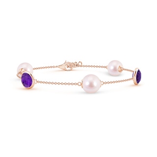 8mm AAAA Japanese Akoya Pearl & Oval Amethyst Bracelet in 18K Rose Gold