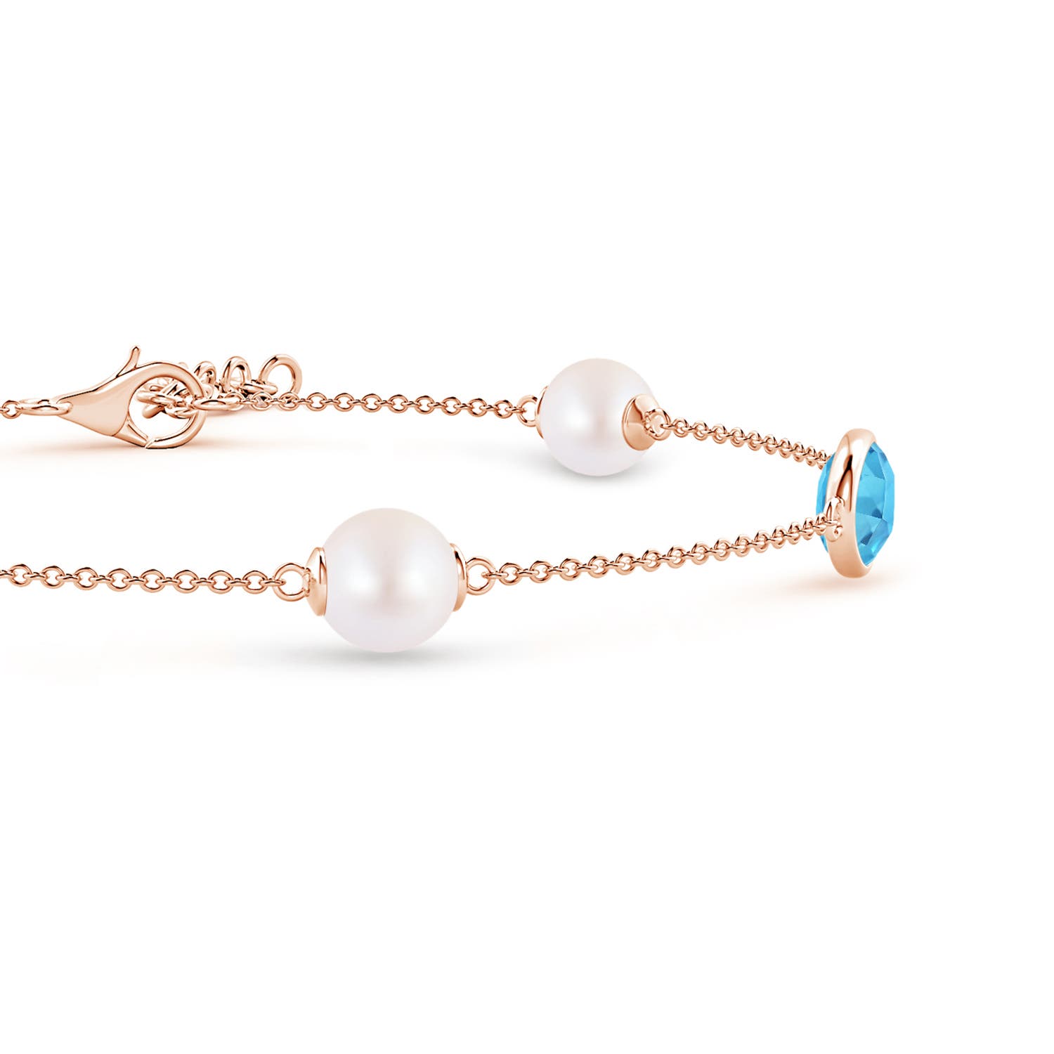 6mm AA Japanese Akoya Pearl & Oval Swiss Blue Topaz Bracelet in Rose Gold - side 1