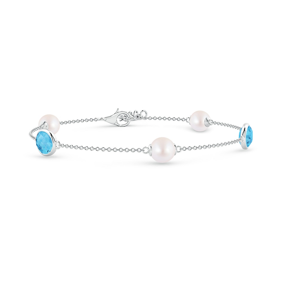 6mm AA Japanese Akoya Pearl & Oval Swiss Blue Topaz Bracelet in White Gold 