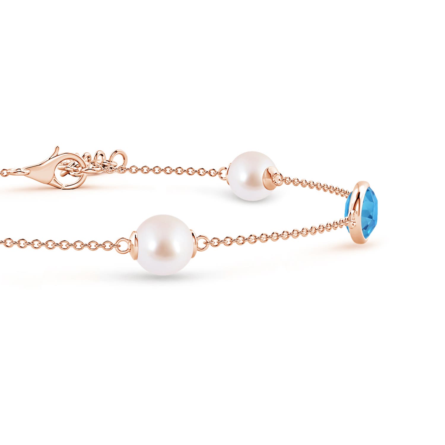 6mm AAA Japanese Akoya Pearl & Oval Swiss Blue Topaz Bracelet in Rose Gold
