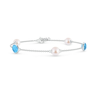 6mm AAA Japanese Akoya Pearl & Oval Swiss Blue Topaz Bracelet in White Gold