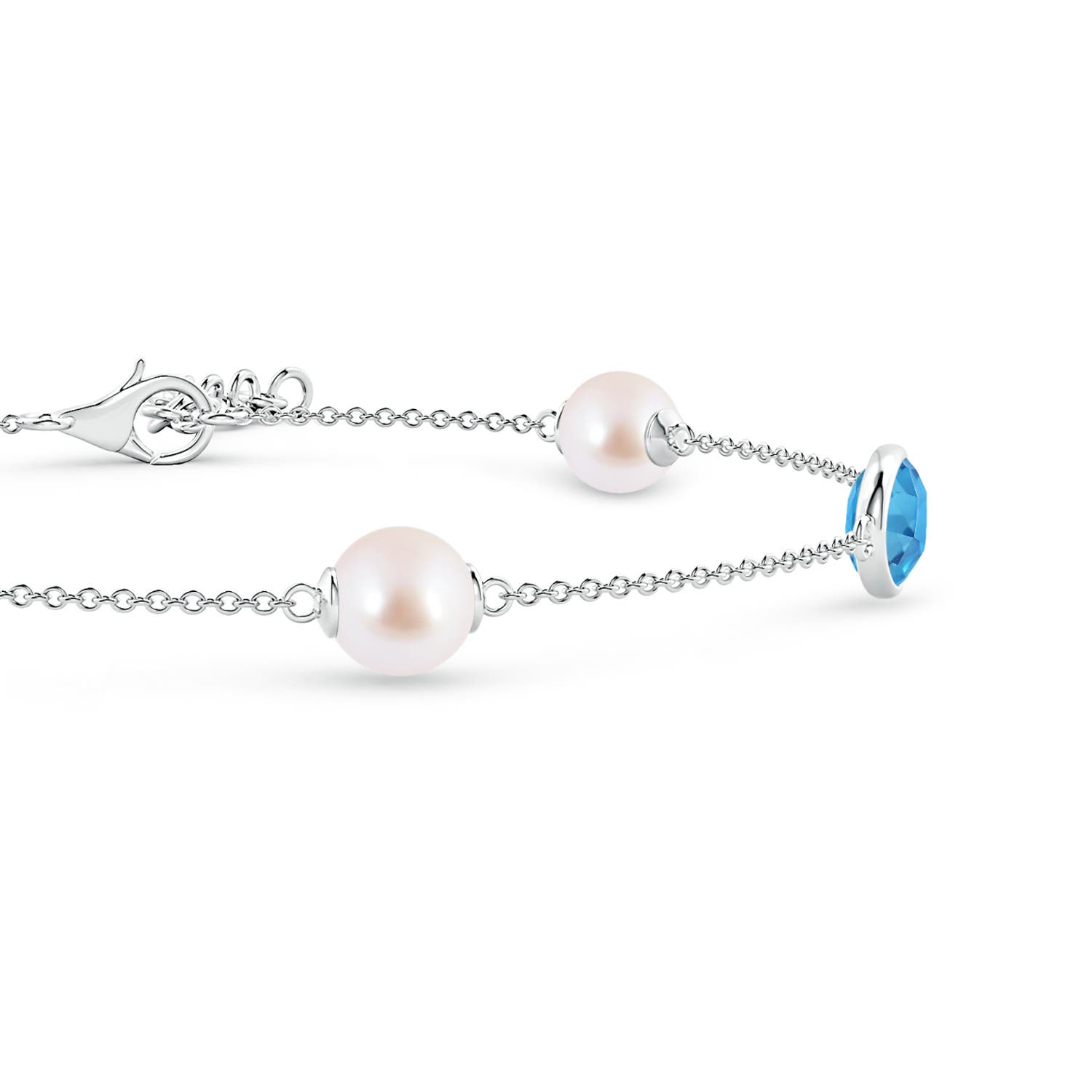 6mm AAA Japanese Akoya Pearl & Oval Swiss Blue Topaz Bracelet in White Gold
