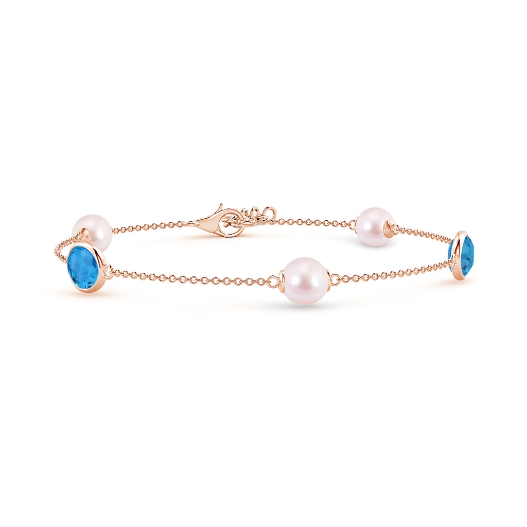 6mm AAAA Japanese Akoya Pearl & Oval Swiss Blue Topaz Bracelet in Rose Gold