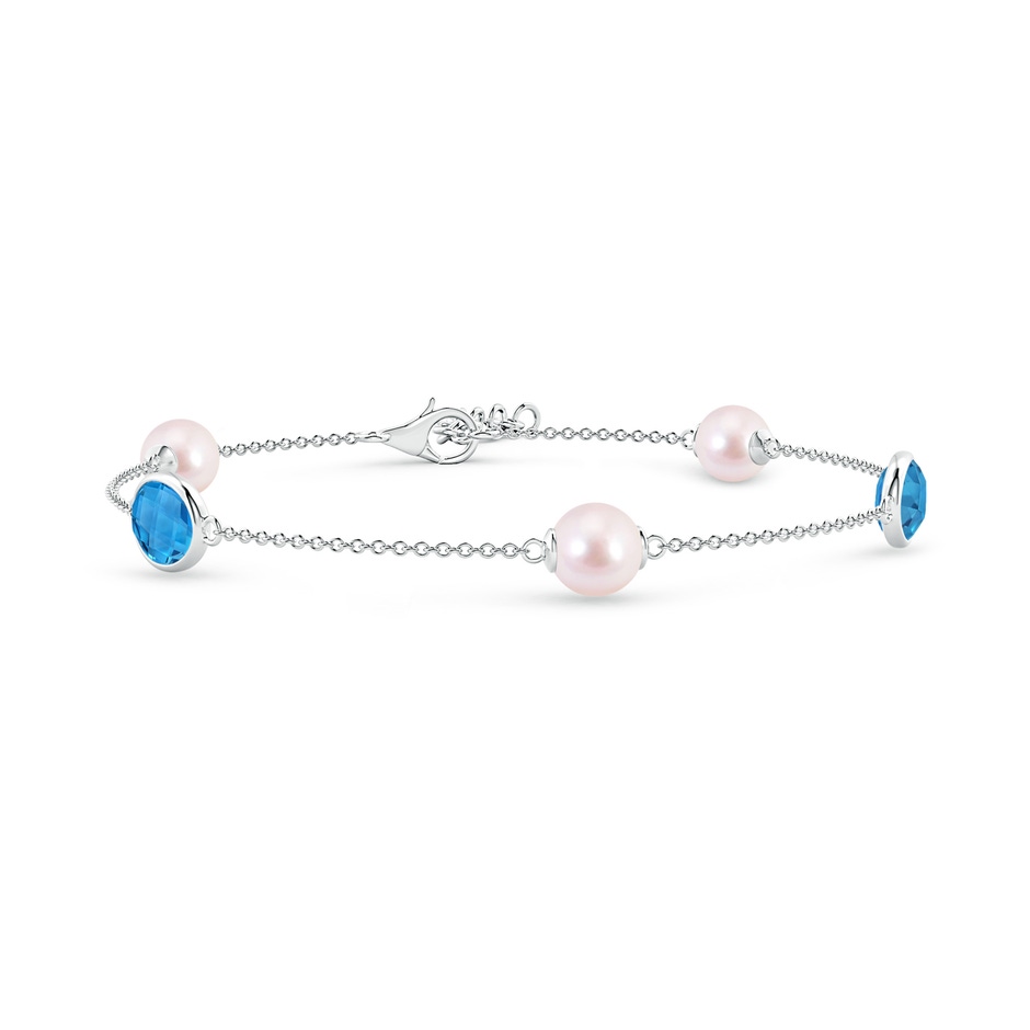 6mm AAAA Japanese Akoya Pearl & Oval Swiss Blue Topaz Bracelet in White Gold 