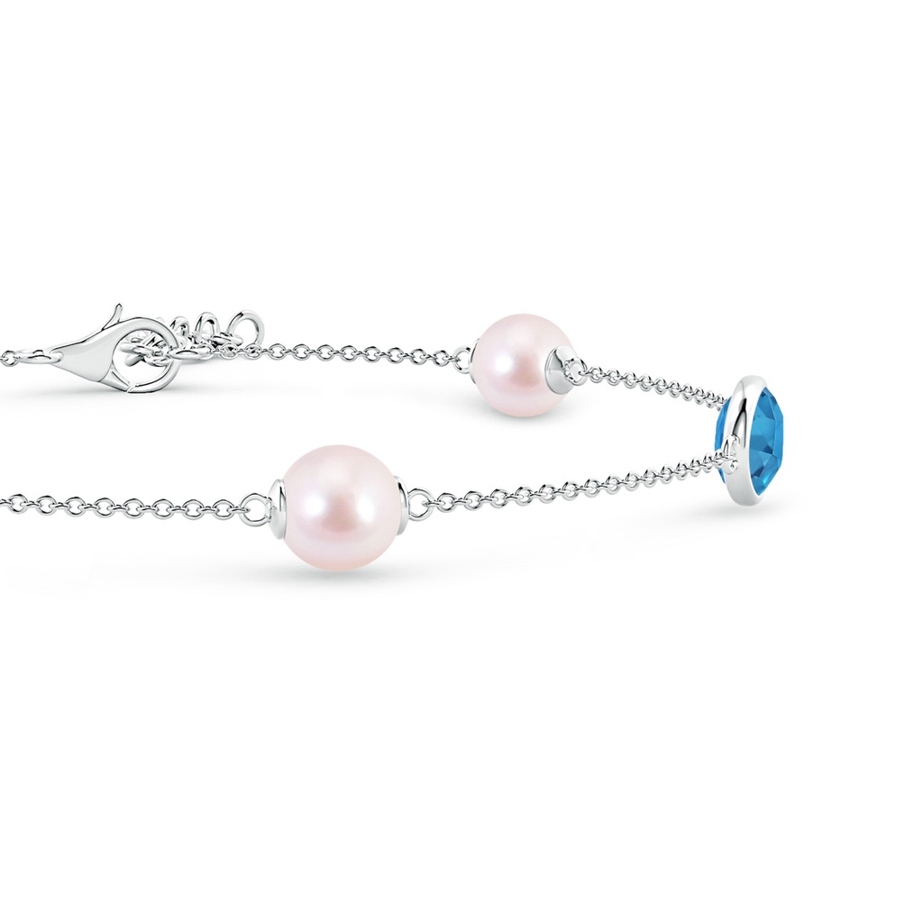 6mm AAAA Japanese Akoya Pearl & Oval Swiss Blue Topaz Bracelet in White Gold - side 1