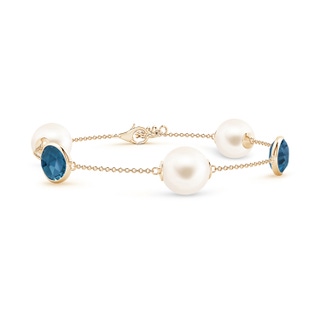 10mm AAA Freshwater Pearl & Oval London Blue Topaz Bracelet in Yellow Gold