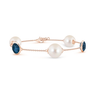 10mm AAAA Freshwater Pearl & Oval London Blue Topaz Bracelet in Rose Gold