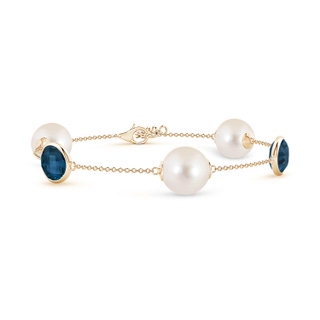 10mm AAAA Freshwater Pearl & Oval London Blue Topaz Bracelet in Yellow Gold