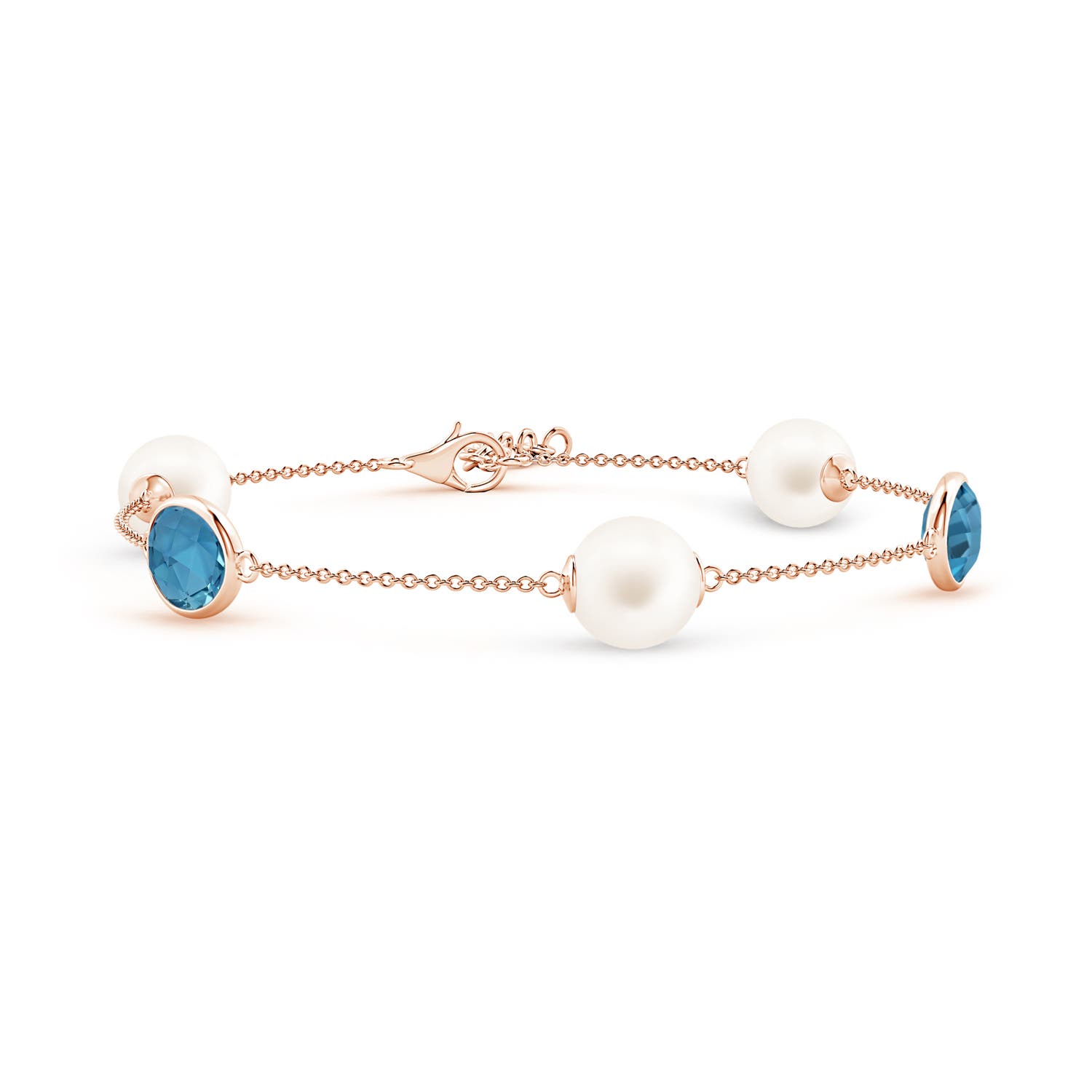 Angara 8 MM Freshwater Pearl & Oval London Blue Topaz Bracelet in 18K Rose Gold