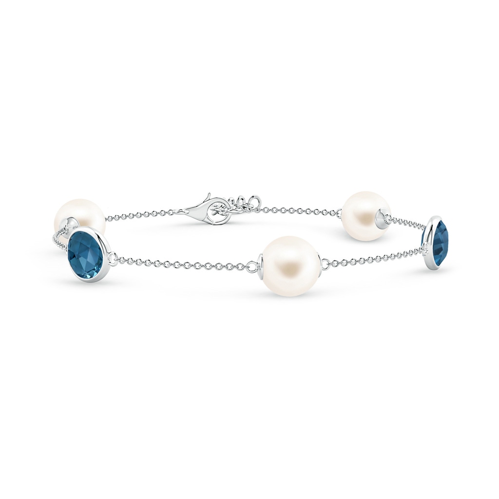 8mm AAA Freshwater Pearl & Oval London Blue Topaz Bracelet in White Gold 