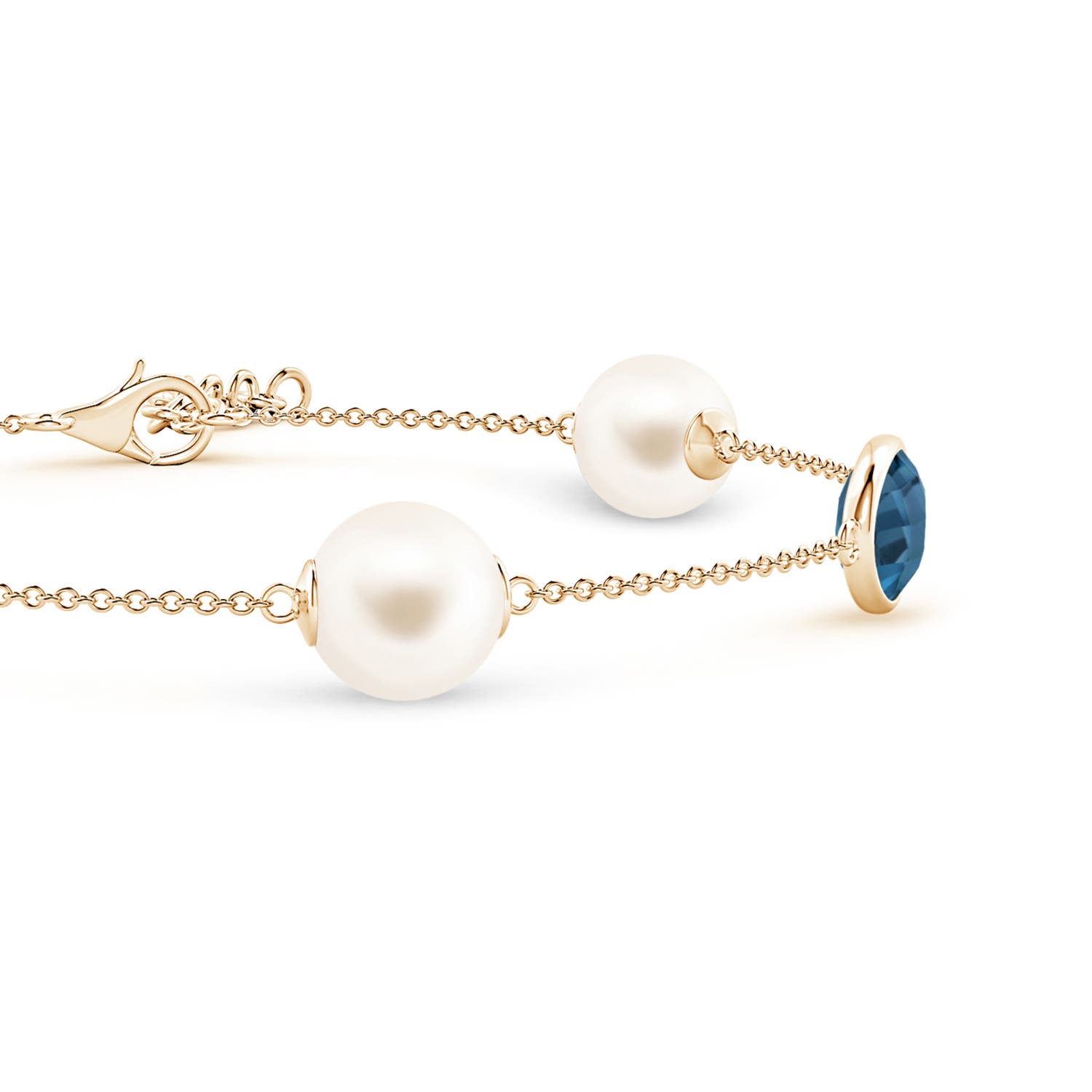 8mm AAA Freshwater Pearl & Oval London Blue Topaz Bracelet in Yellow Gold
