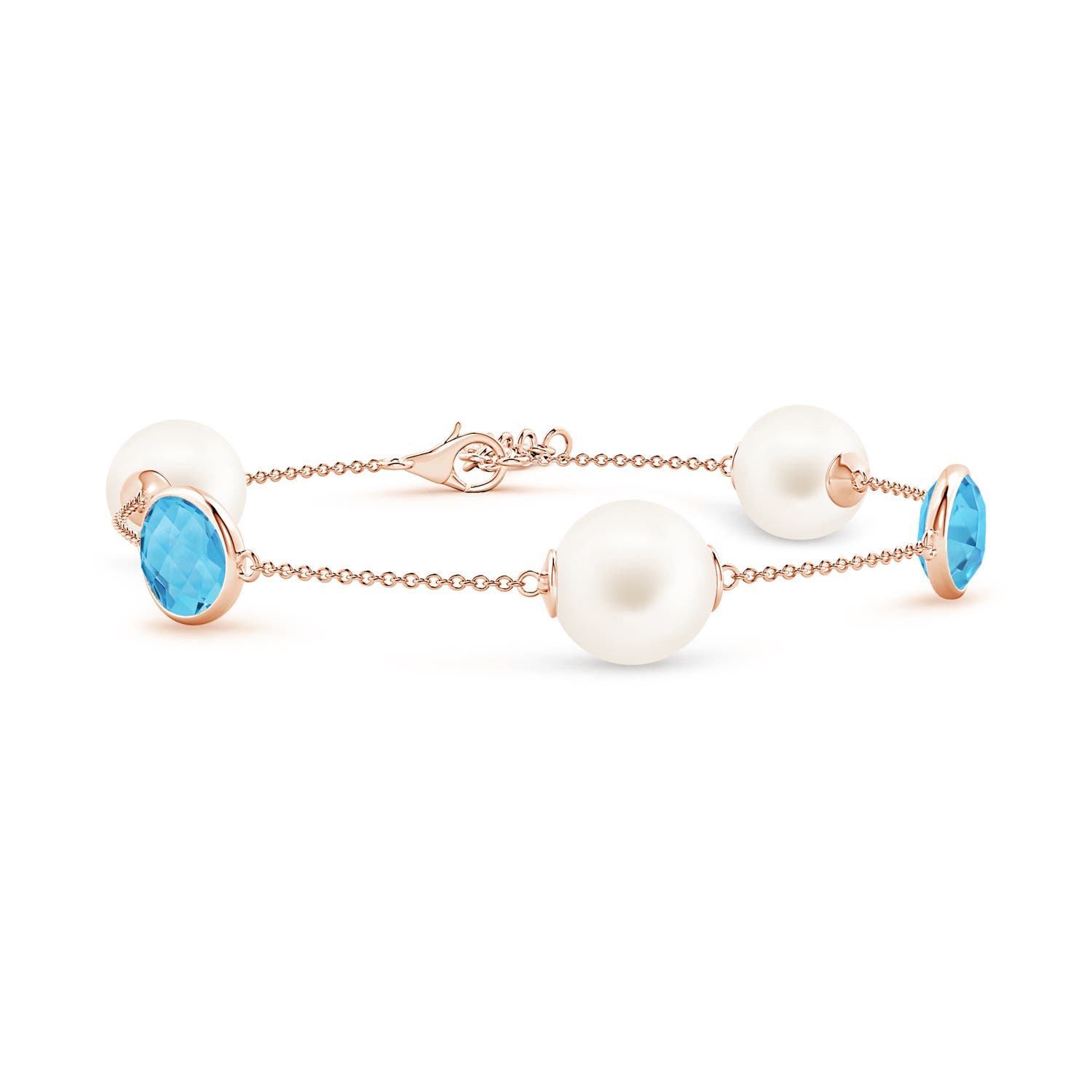 10mm AA Freshwater Pearl & Oval Swiss Blue Topaz Bracelet in Rose Gold