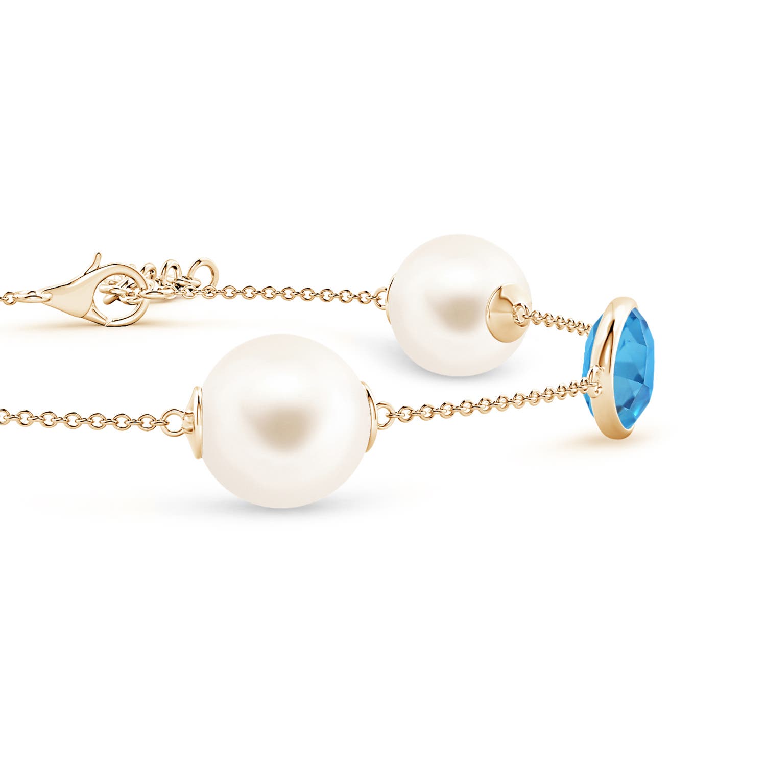 10mm AAA Freshwater Pearl & Oval Swiss Blue Topaz Bracelet in Yellow Gold