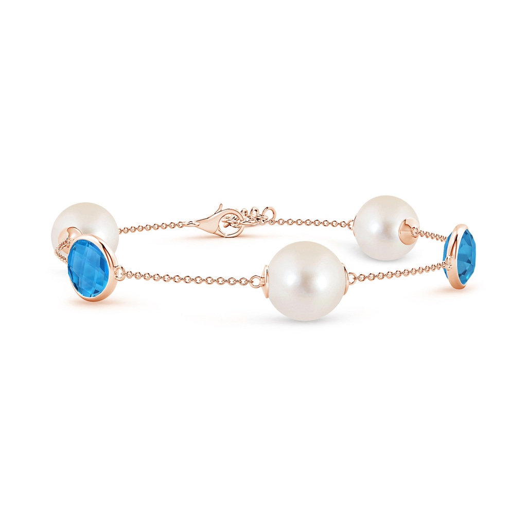 10mm AAAA Freshwater Pearl & Oval Swiss Blue Topaz Bracelet in Rose Gold
