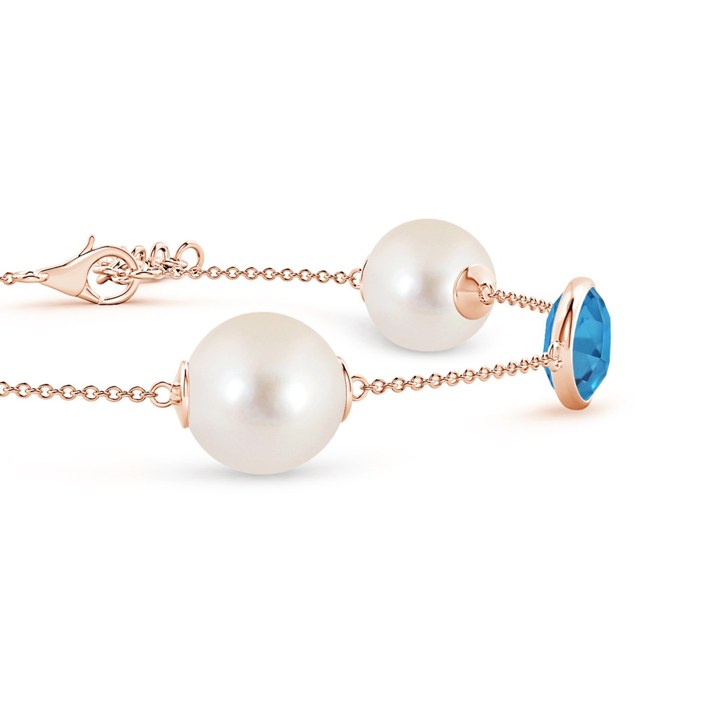 10mm AAAA Freshwater Pearl & Oval Swiss Blue Topaz Bracelet in Rose Gold - side 1