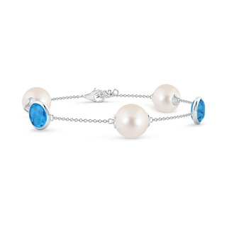 10mm AAAA Freshwater Pearl & Oval Swiss Blue Topaz Bracelet in White Gold