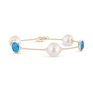 10mm AAAA Freshwater Pearl & Oval Swiss Blue Topaz Bracelet in Yellow Gold