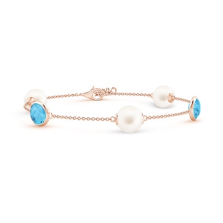 8mm AA Freshwater Pearl & Oval Swiss Blue Topaz Bracelet in Rose Gold