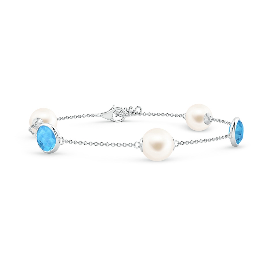 8mm AAA Freshwater Pearl & Oval Swiss Blue Topaz Bracelet in White Gold 