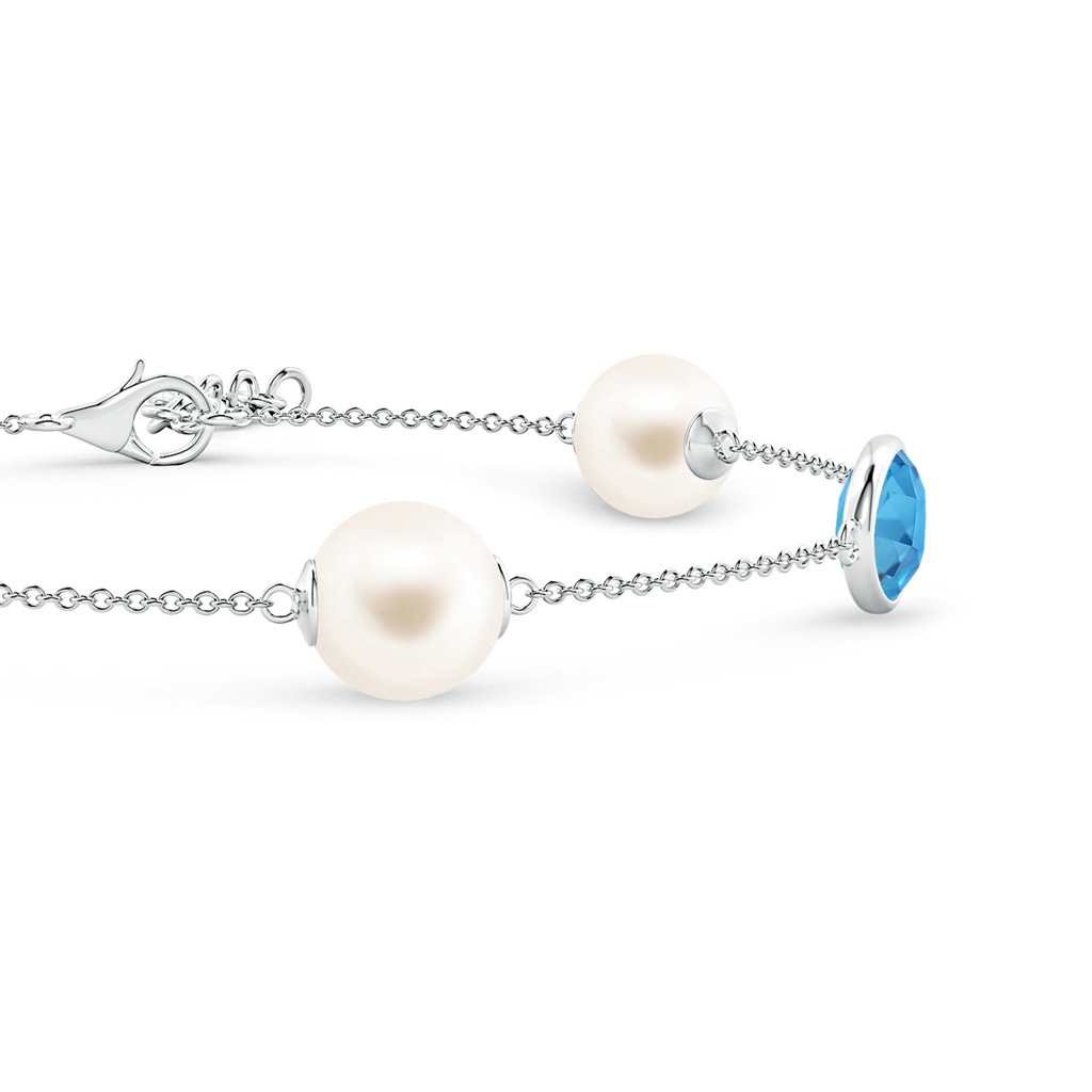 8mm AAA Freshwater Pearl & Oval Swiss Blue Topaz Bracelet in White Gold - side 1