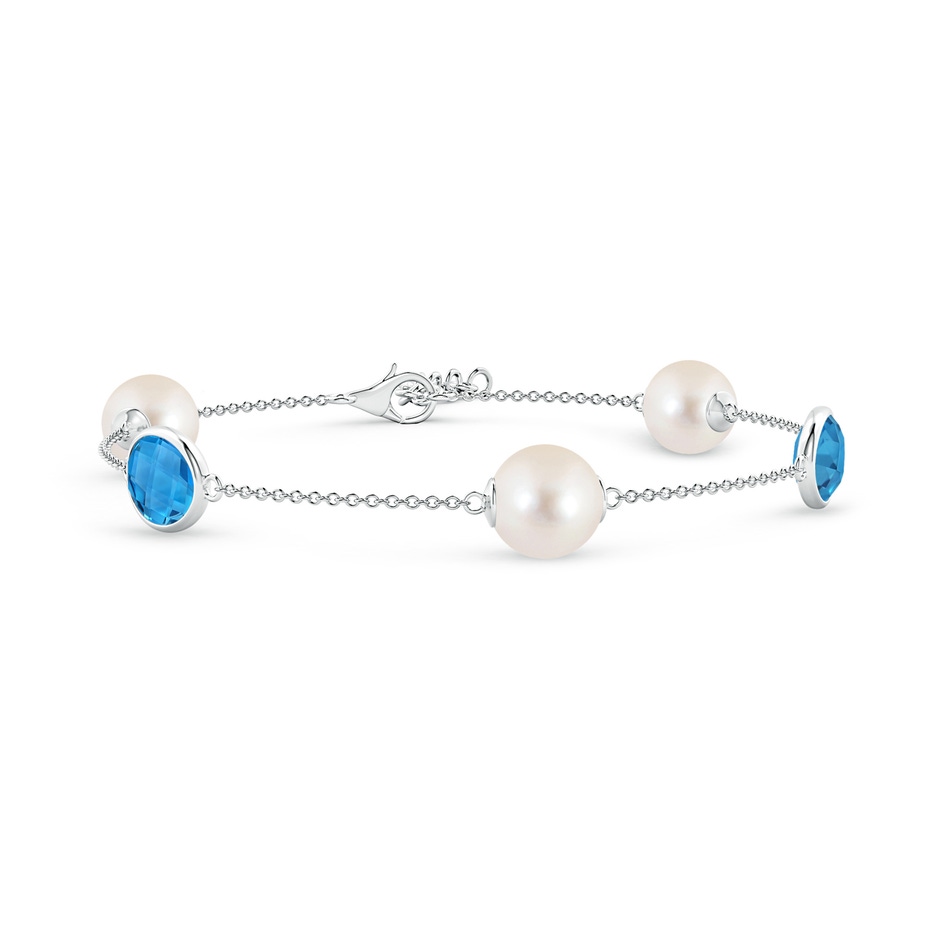 8mm AAAA Freshwater Pearl & Oval Swiss Blue Topaz Bracelet in White Gold 